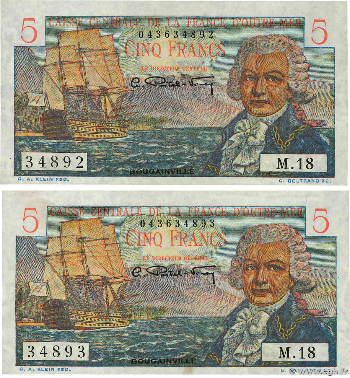5 Francs Bougainville Consécutifs AFRIQUE ÉQUATORIALE FRANÇAISE  1946 P.20B XF+