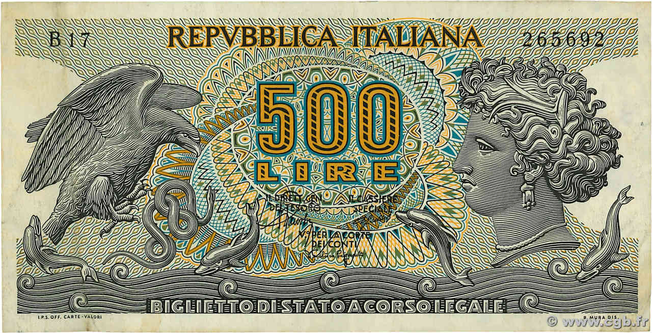 500 Lire ITALY 1970 P.093a VF+