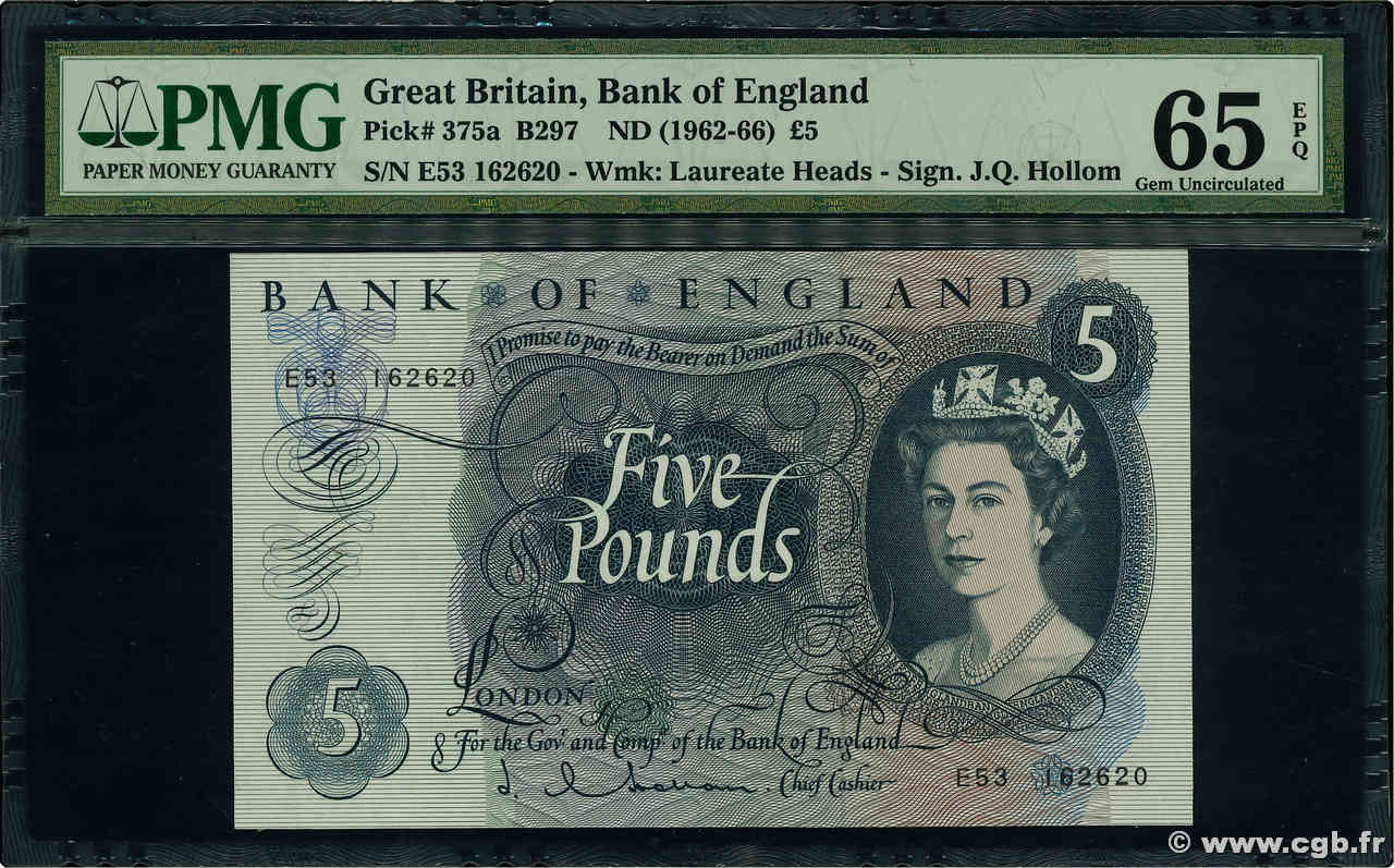 5 Pounds ENGLAND  1963 P.375a UNC