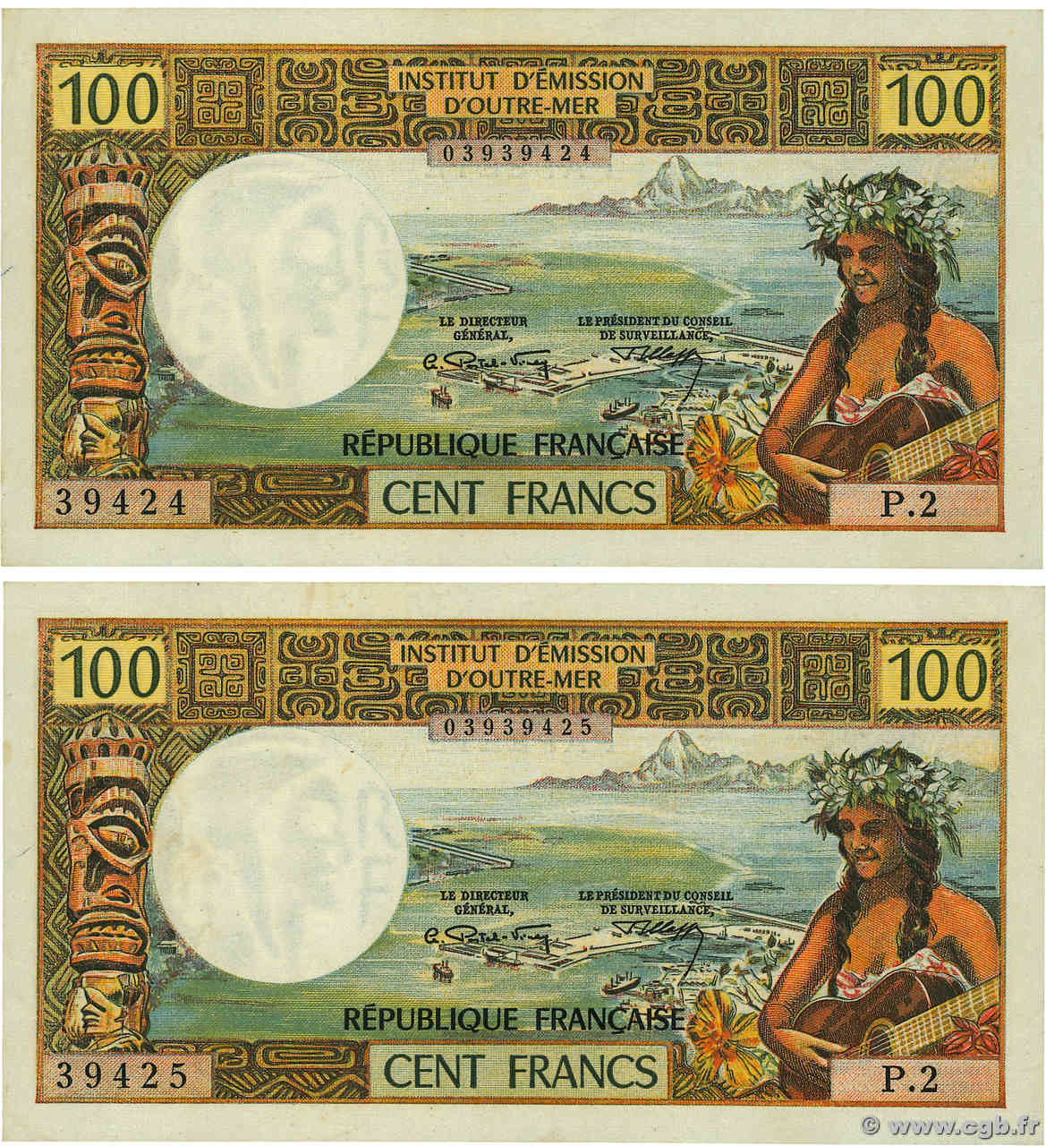 100 Francs Consécutifs TAHITI  1973 P.24b SC+