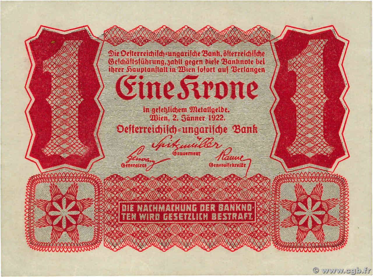 1 Krone AUTRICHE 1922 P.073 SUP