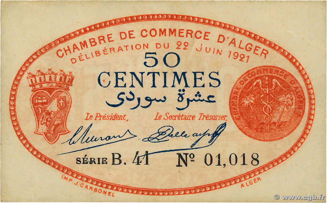 50 Centimes ALGÉRIE Alger 1915 JP 137 19 501367 Billets