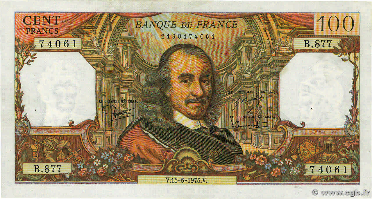 100 Francs CORNEILLE FRANKREICH 1975 F.65.49 SS