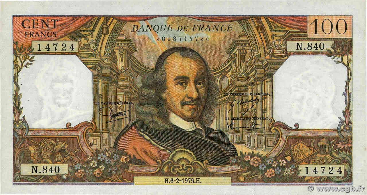 100 Francs CORNEILLE FRANKREICH 1975 F.65.48 VZ