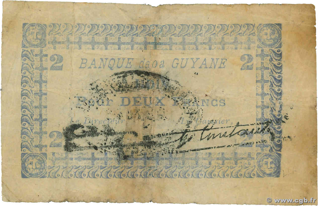2 Francs FRENCH GUIANA  1941 P.11Cb F-
