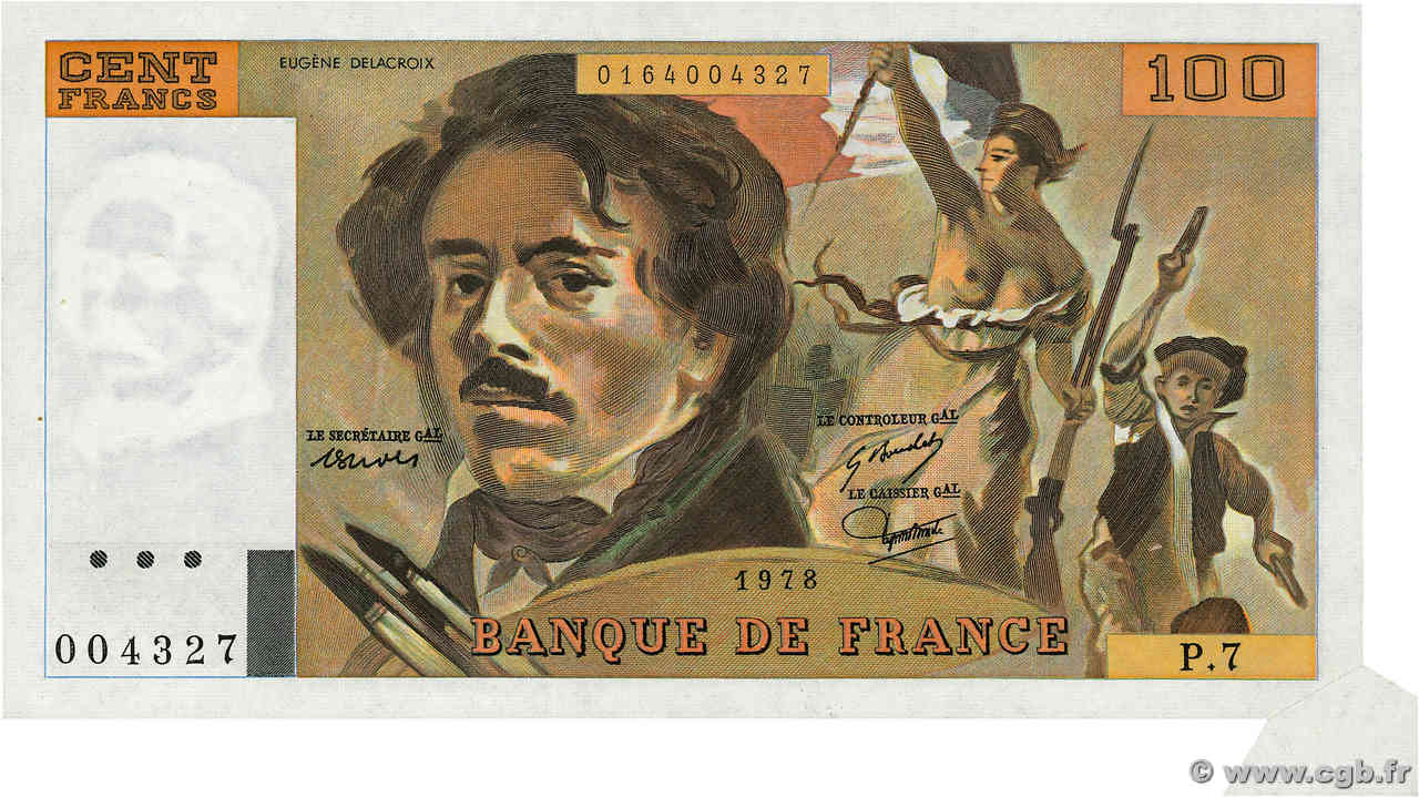 100 Francs DELACROIX modifié Fauté FRANCE  1978 F.69.01d pr.NEUF