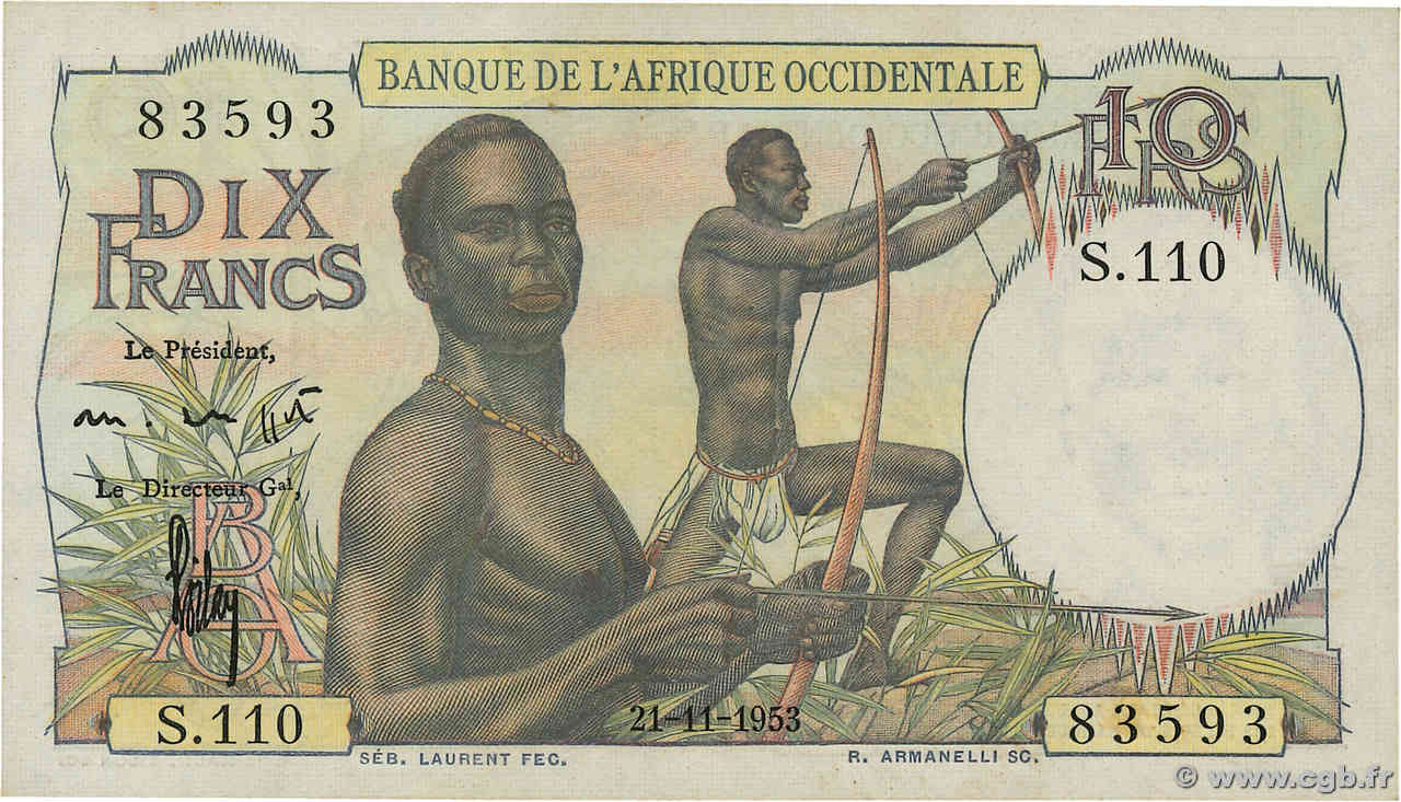 10 Francs FRENCH WEST AFRICA 1953 P.37 fST+