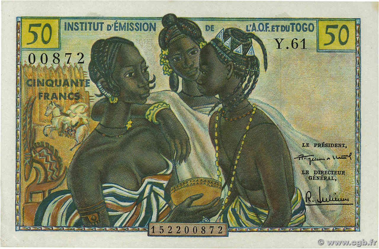 50 Francs FRENCH WEST AFRICA  1956 P.45 FDC