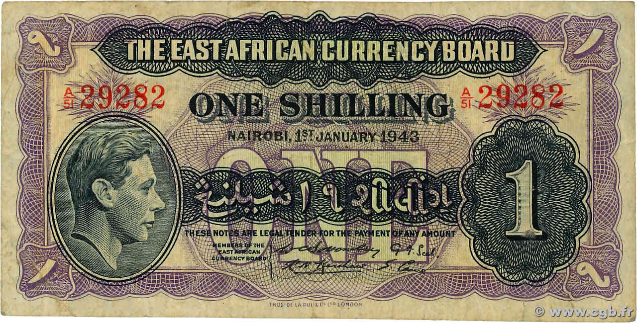 1 Shilling AFRICA DI L EST BRITANNICA   1943 P.27 MB