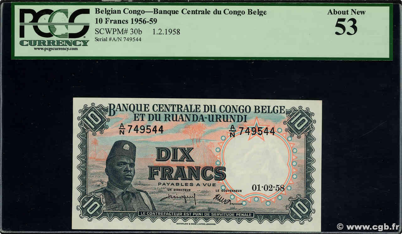 10 Francs CONGO BELGE  1958 P.30b SUP+