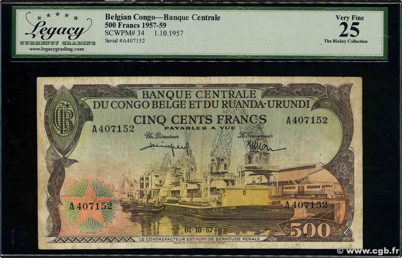 500 Francs CONGO BELGA  1957 P.34 BB