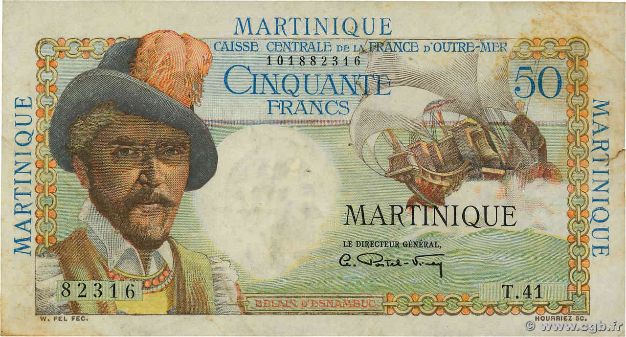 50 Francs Belain d Esnambuc MARTINIQUE  1946 P.30a fSS