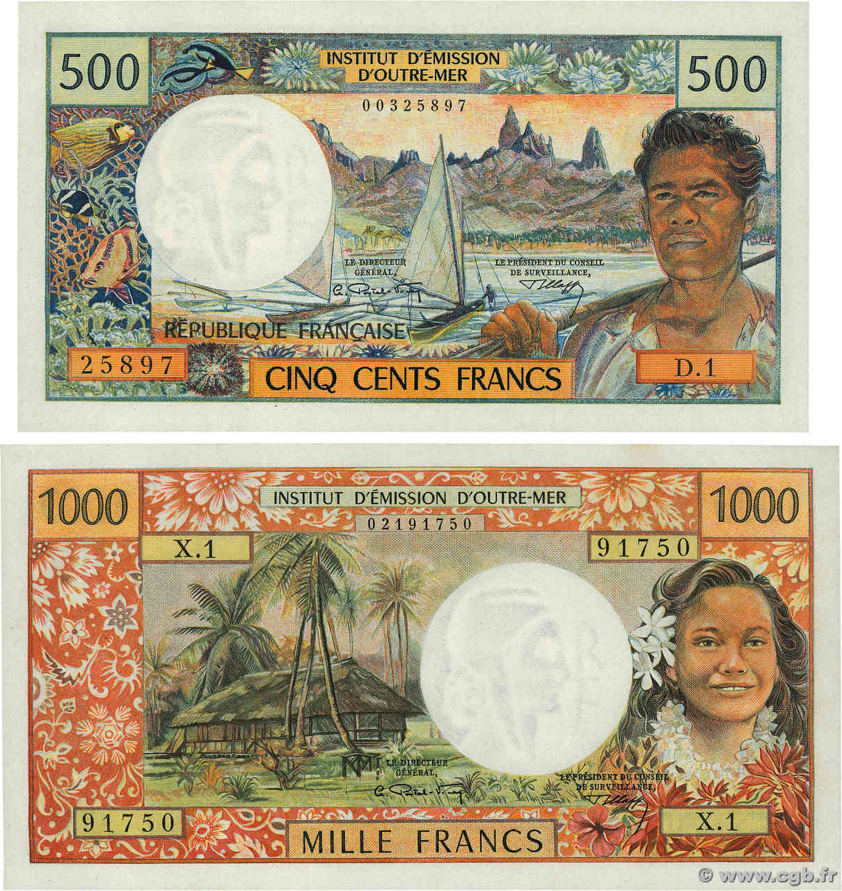 500 et 1000 Francs Lot NOUVELLE CALÉDONIE  1970 P.60a et P.61 UNC-