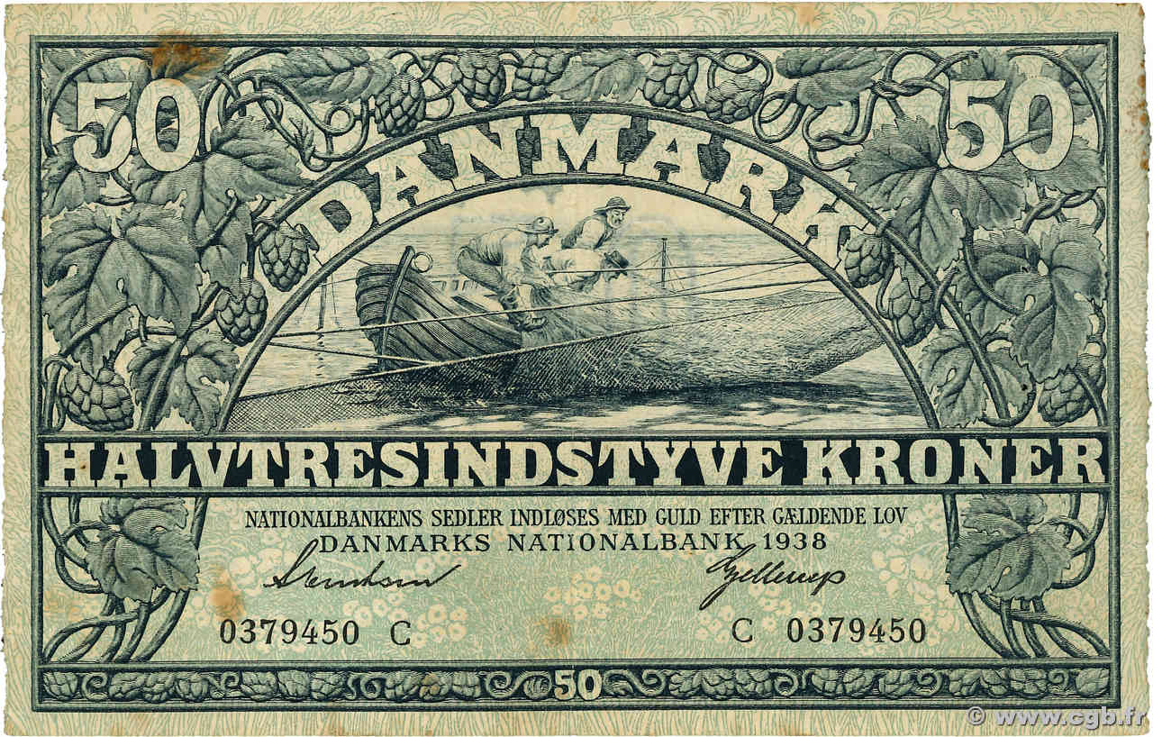 50 Kroner DANEMARK  1938 P.032a TB