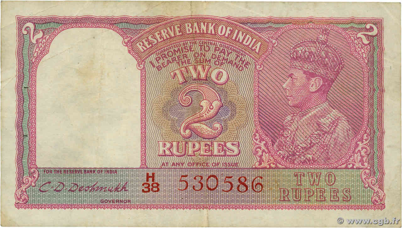 2 Rupees INDE  1943 P.017b TTB