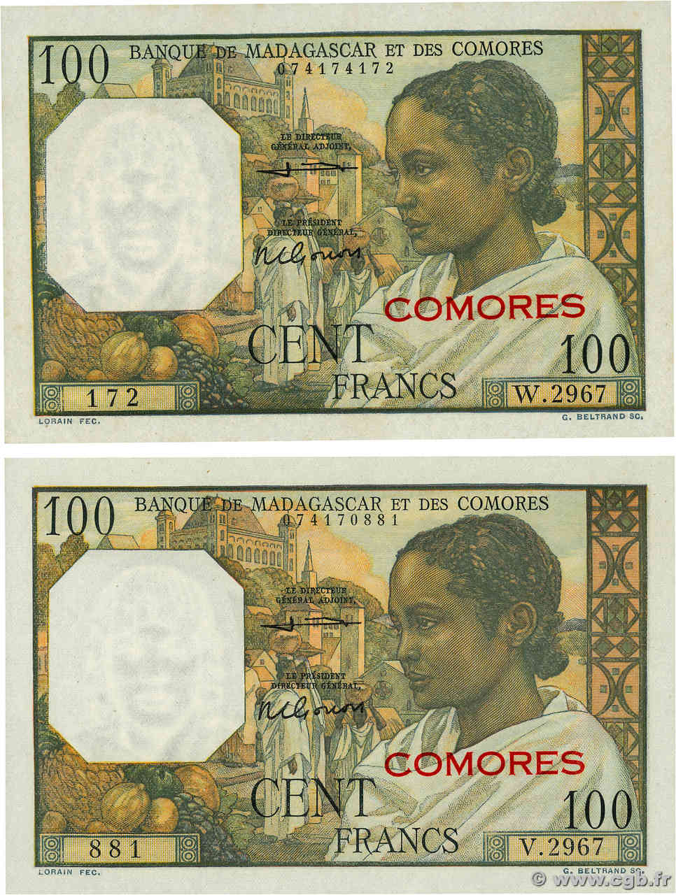 100 Francs Lot COMORES  1963 P.03b2 pr.NEUF