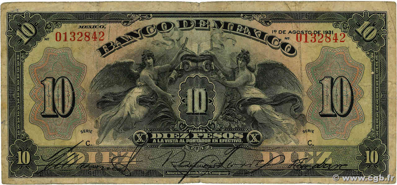 10 Pesos MEXICO  1931 P.022g q.MB
