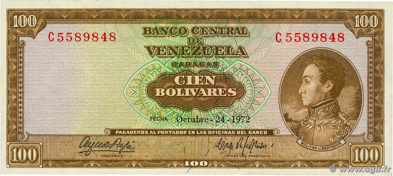 100 Bolivares VENEZUELA  1972 P.048i XF+