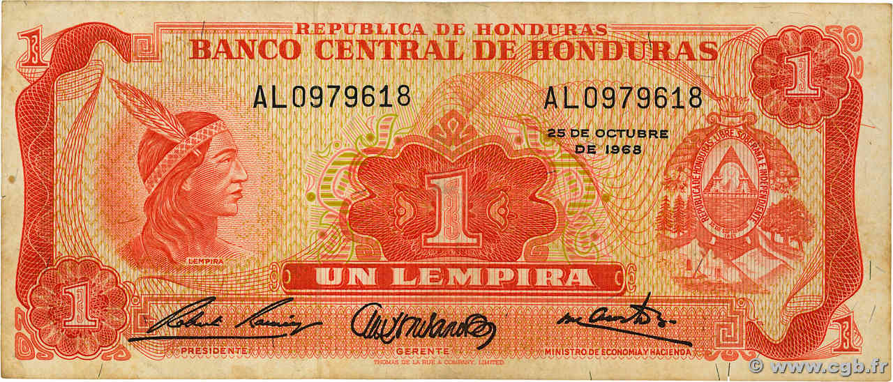1 Lempira HONDURAS  1968 P.055a F+