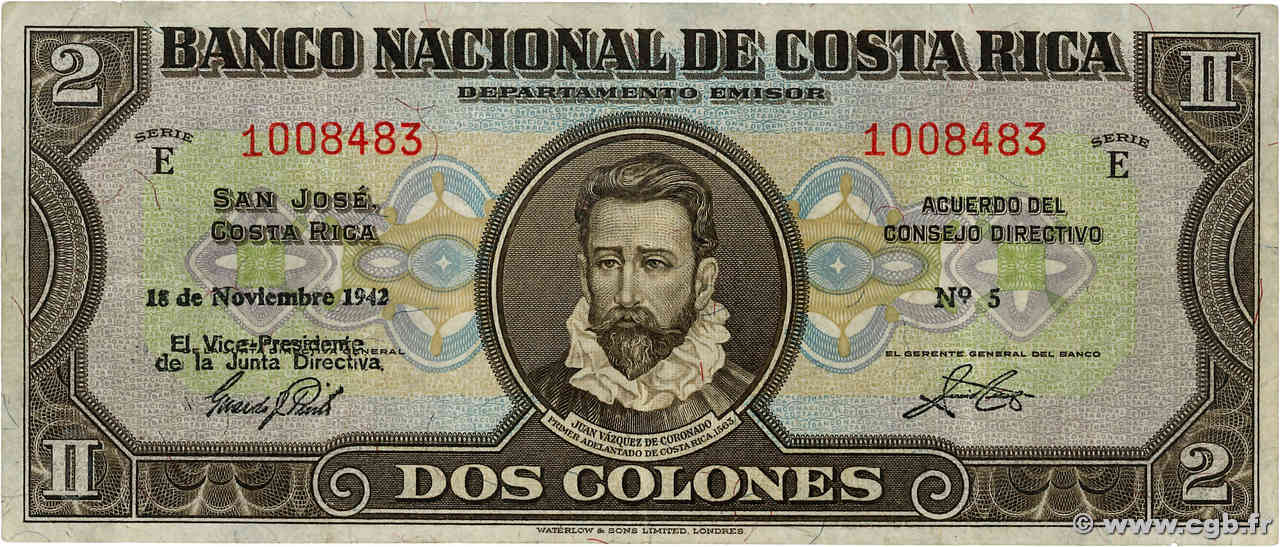 2 Colones COSTA RICA  1942 P.201c F