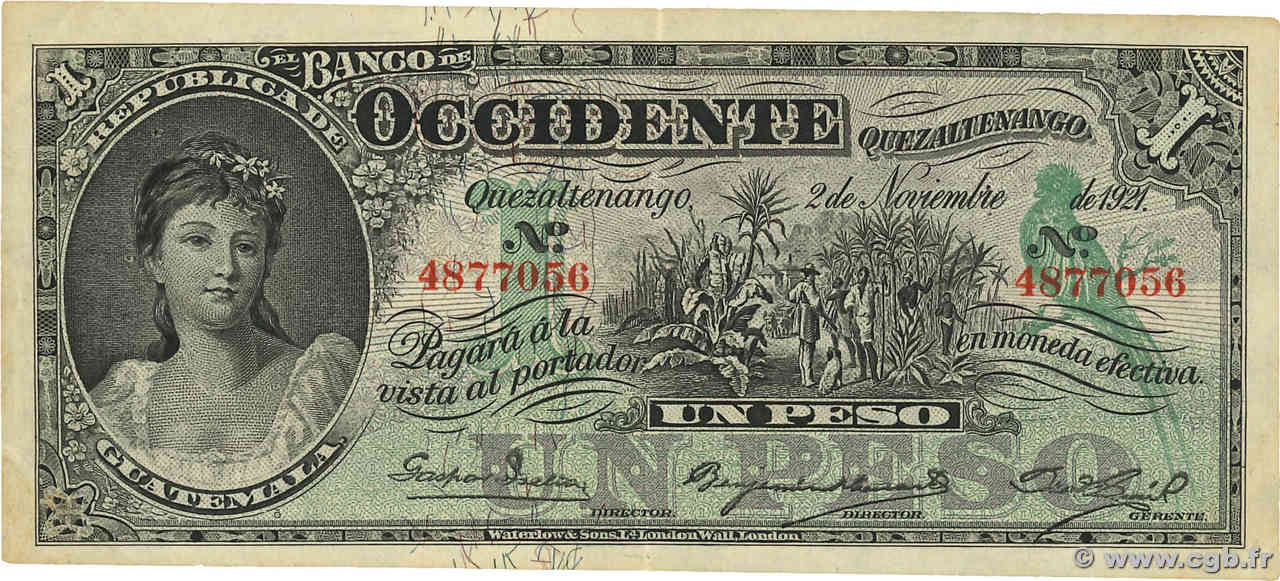 1 Peso GUATEMALA Quezaltenango 1921 PS.175b MBC