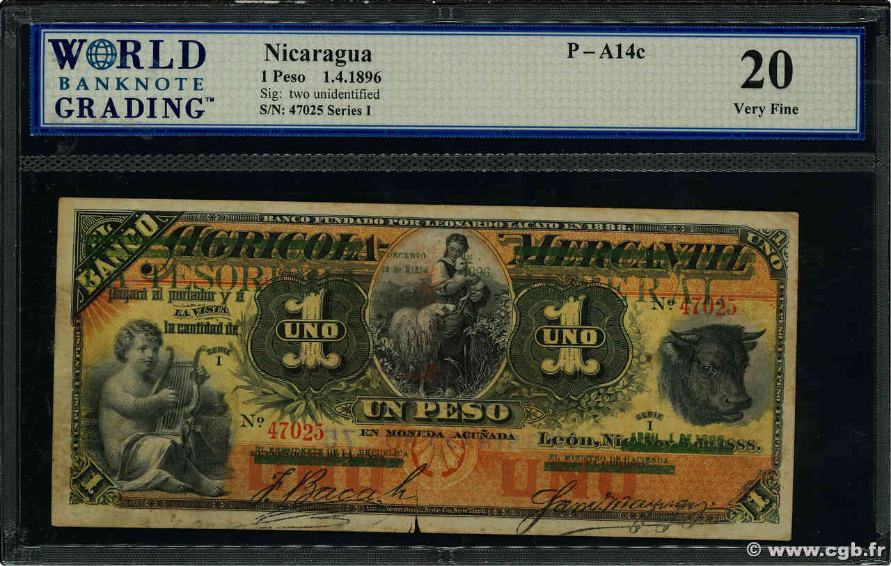 1 Peso NIKARAGUA  1896 P.A14a S