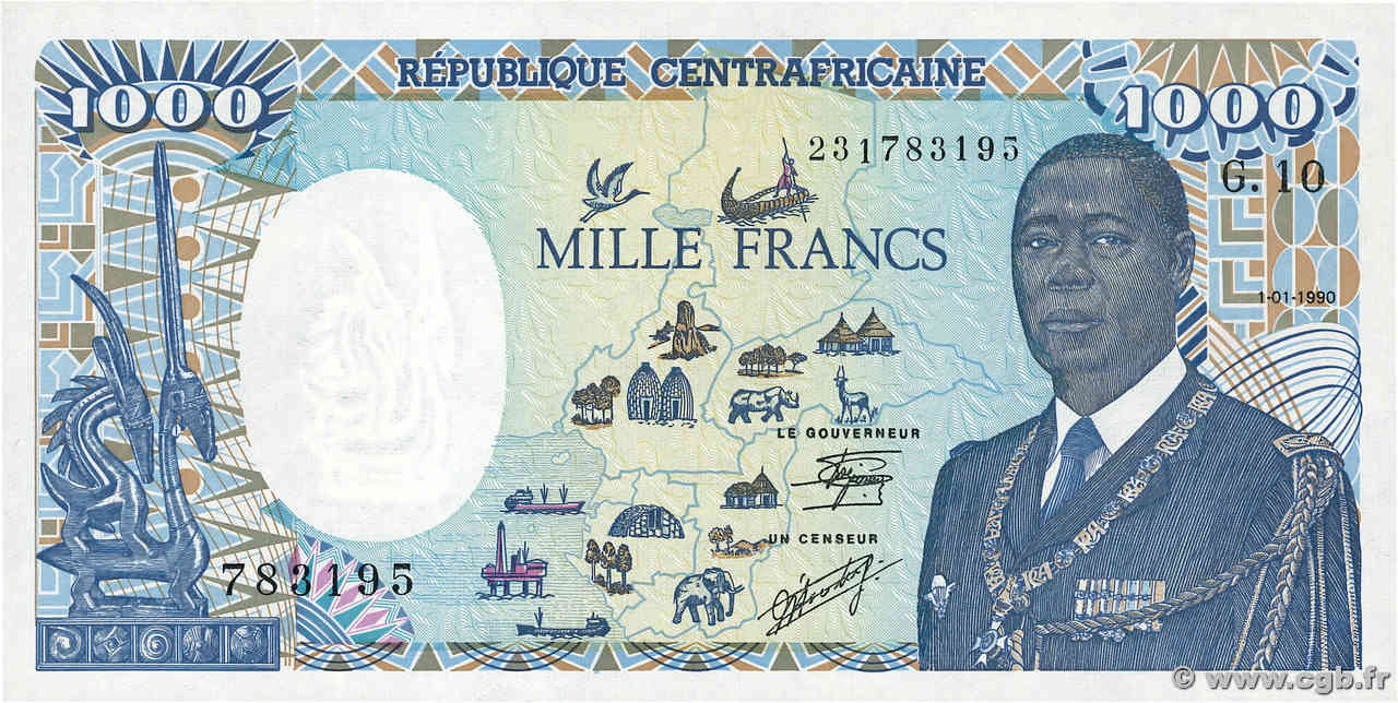 1000 Francs type 1985 modifié ZENTRALAFRIKANISCHE REPUBLIK 1990 A.195e fST+