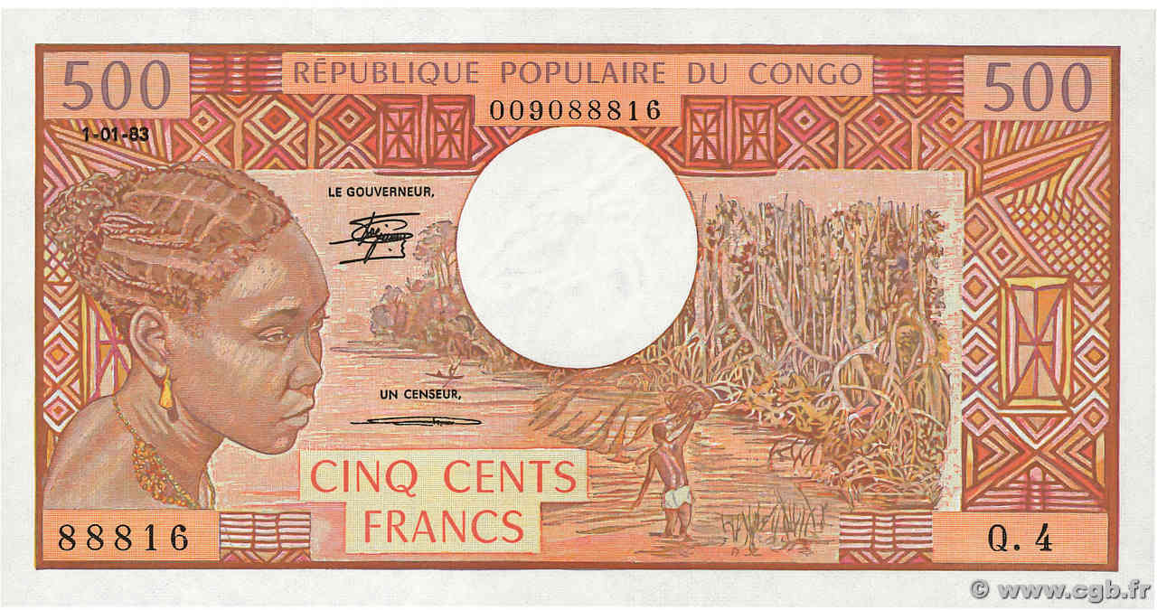 500 Francs CONGO  1983 P.02d pr.NEUF