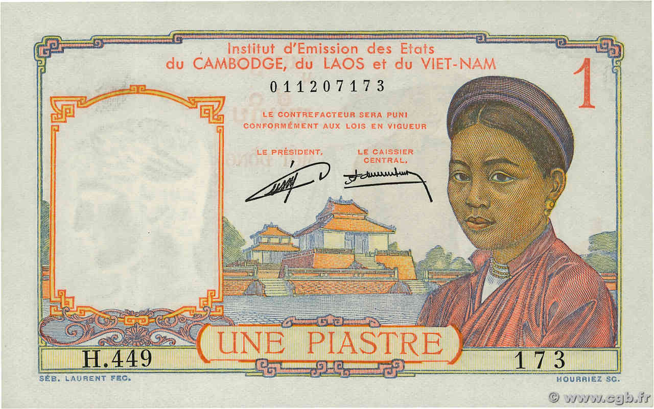 1 Piastre FRANZÖSISCHE-INDOCHINA 1953 P.092 ST