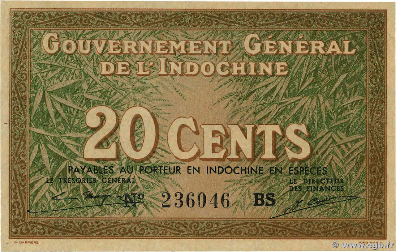 20 Cents FRANZÖSISCHE-INDOCHINA 1939 P.086d ST