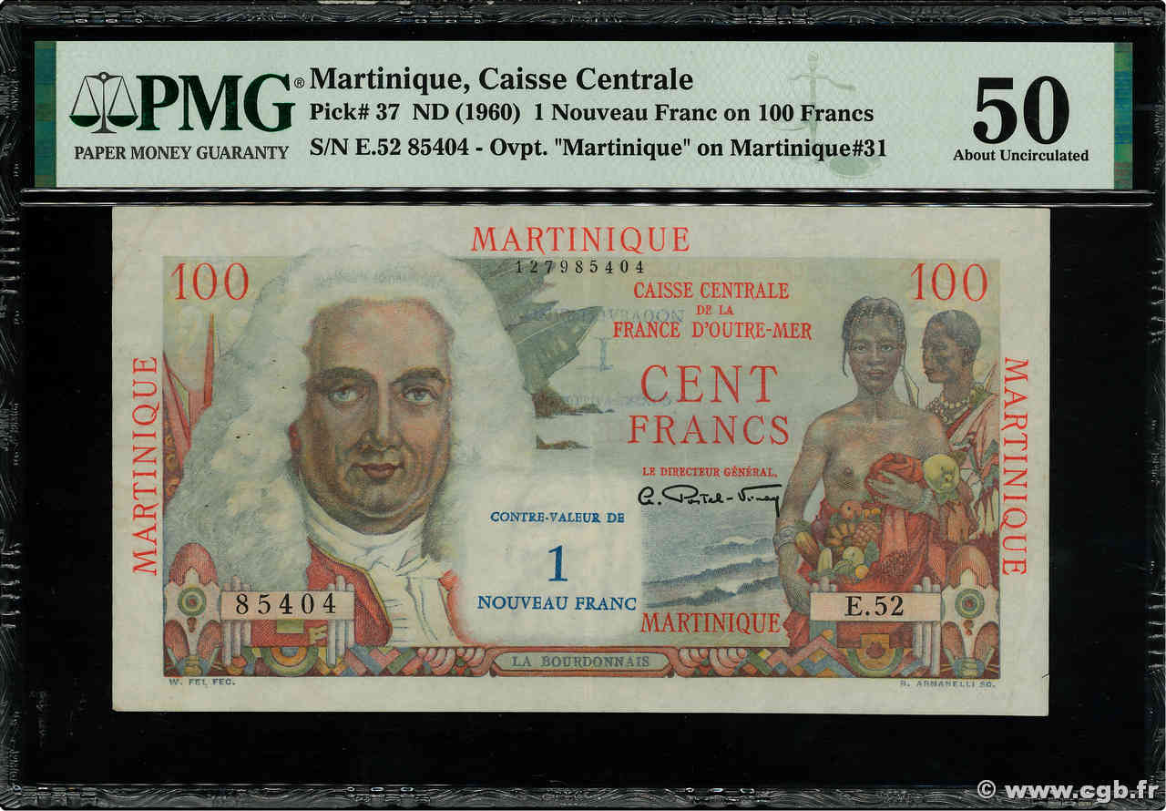 1 NF sur 100 Francs La Bourdonnais MARTINIQUE  1960 P.37 SUP+