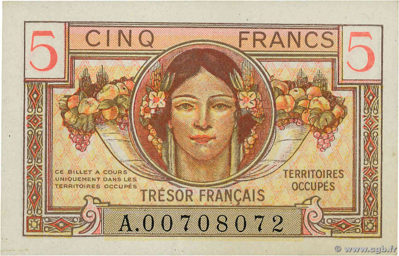 5 Francs TRÉSOR FRANÇAIS FRANCIA  1947 VF.29.01 SC
