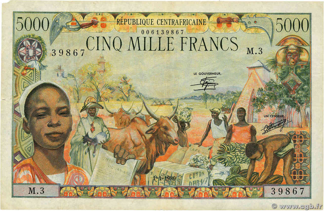 5000 Francs REPúBLICA CENTROAFRICANA  1980 P.11 BC+