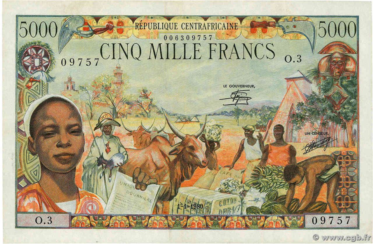 5000 Francs CENTRAFRIQUE  1980 P.11 TTB+