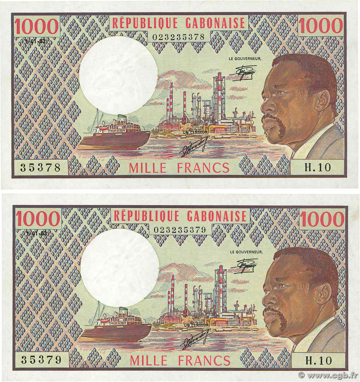 1000 Francs Consécutifs GABON  1983 P.03d SUP+