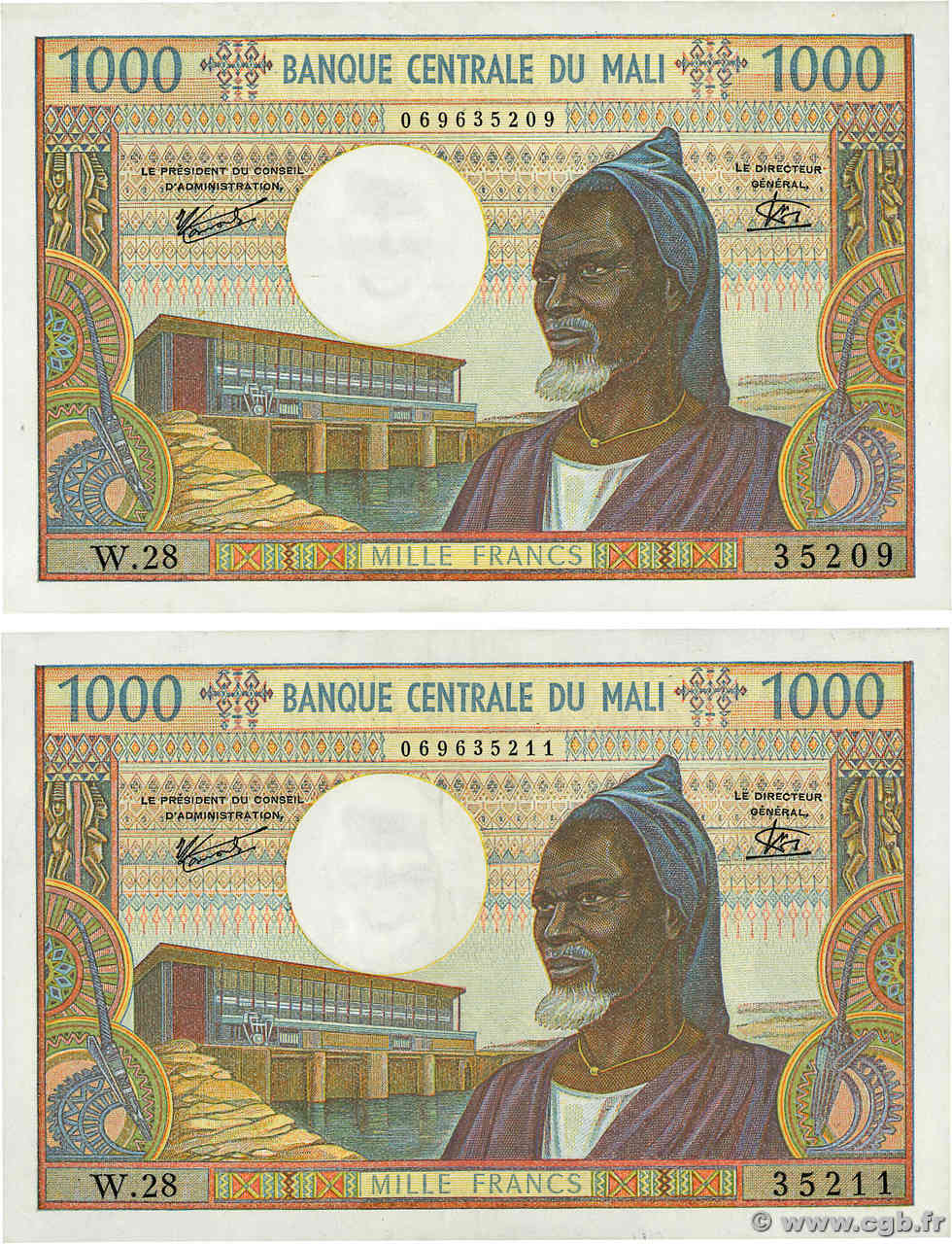 1000 Francs Lot MALI  1970 P.13e XF+
