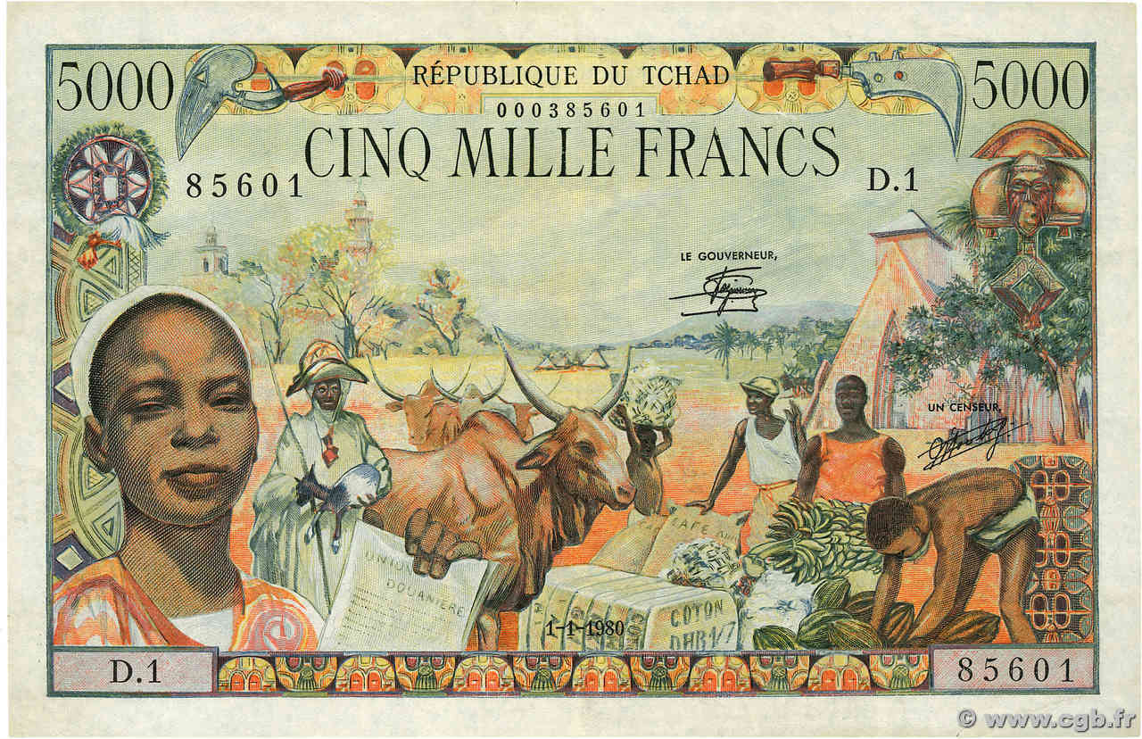5000 Francs CHAD  1980 P.08 VF+