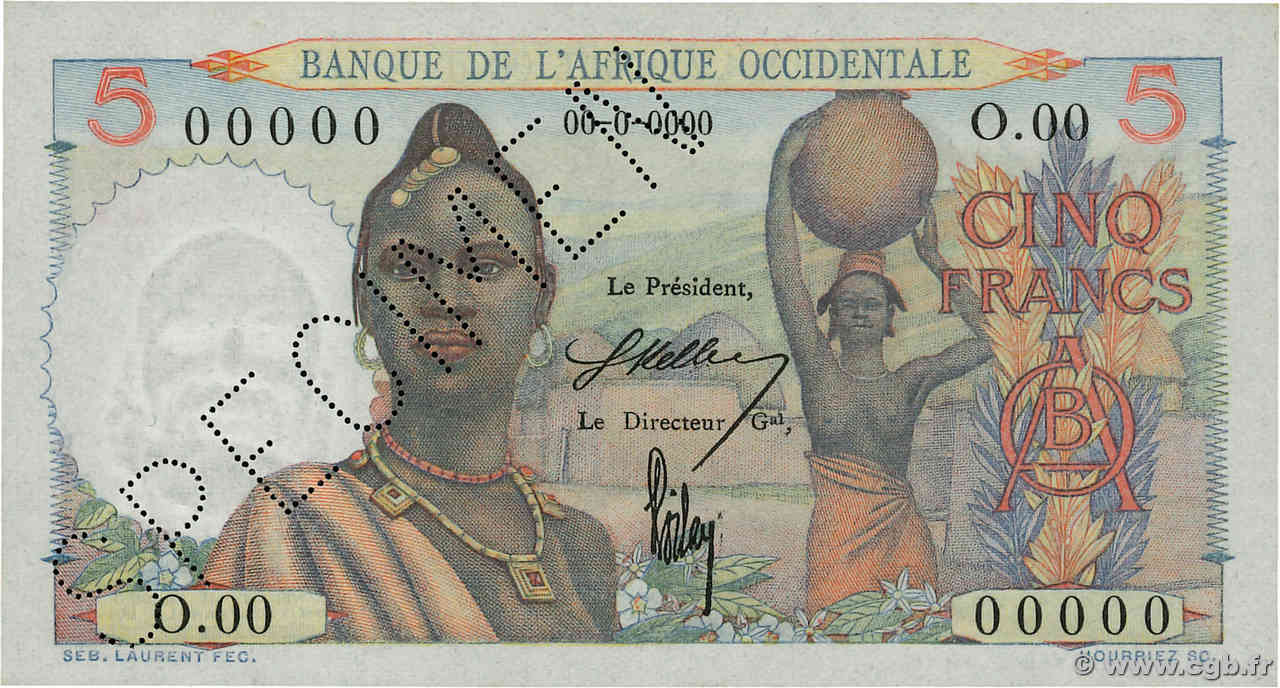 5 Francs Spécimen FRENCH WEST AFRICA (1895-1958)  1943 P.36s UNC
