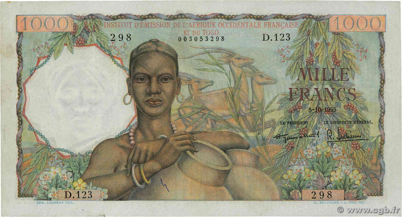 1000 Francs AFRIQUE OCCIDENTALE FRANÇAISE (1895-1958)  1955 P.48 pr.SUP