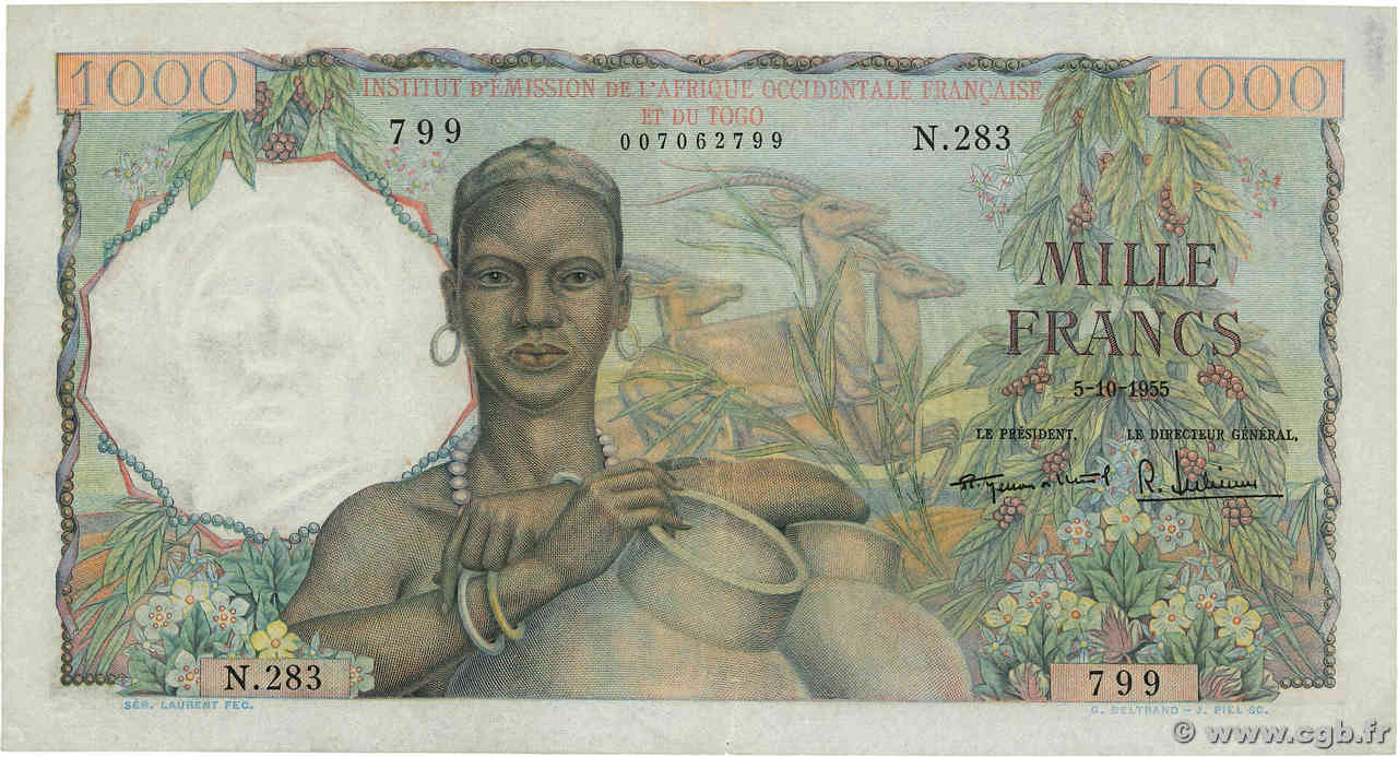 1000 Francs AFRIQUE OCCIDENTALE FRANÇAISE (1895-1958)  1955 P.48 pr.SUP