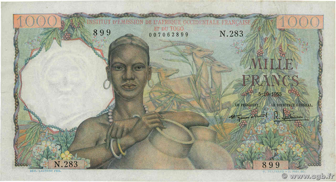 1000 Francs AFRIQUE OCCIDENTALE FRANÇAISE (1895-1958)  1955 P.48 SUP