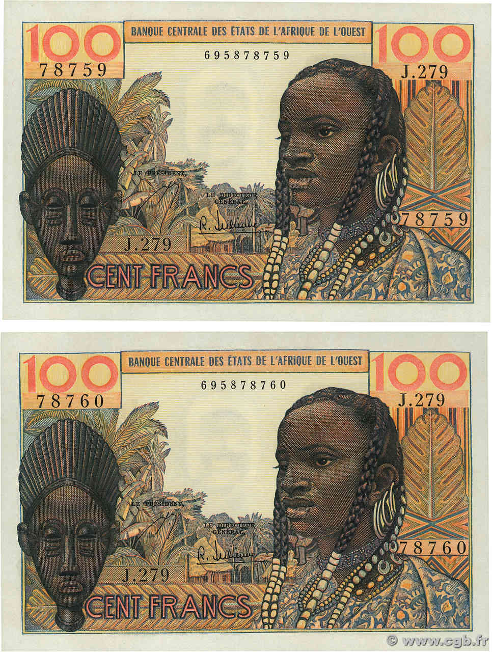 100 Francs Consécutifs ÉTATS DE L AFRIQUE DE L OUEST  1965 P.002b pr.NEUF