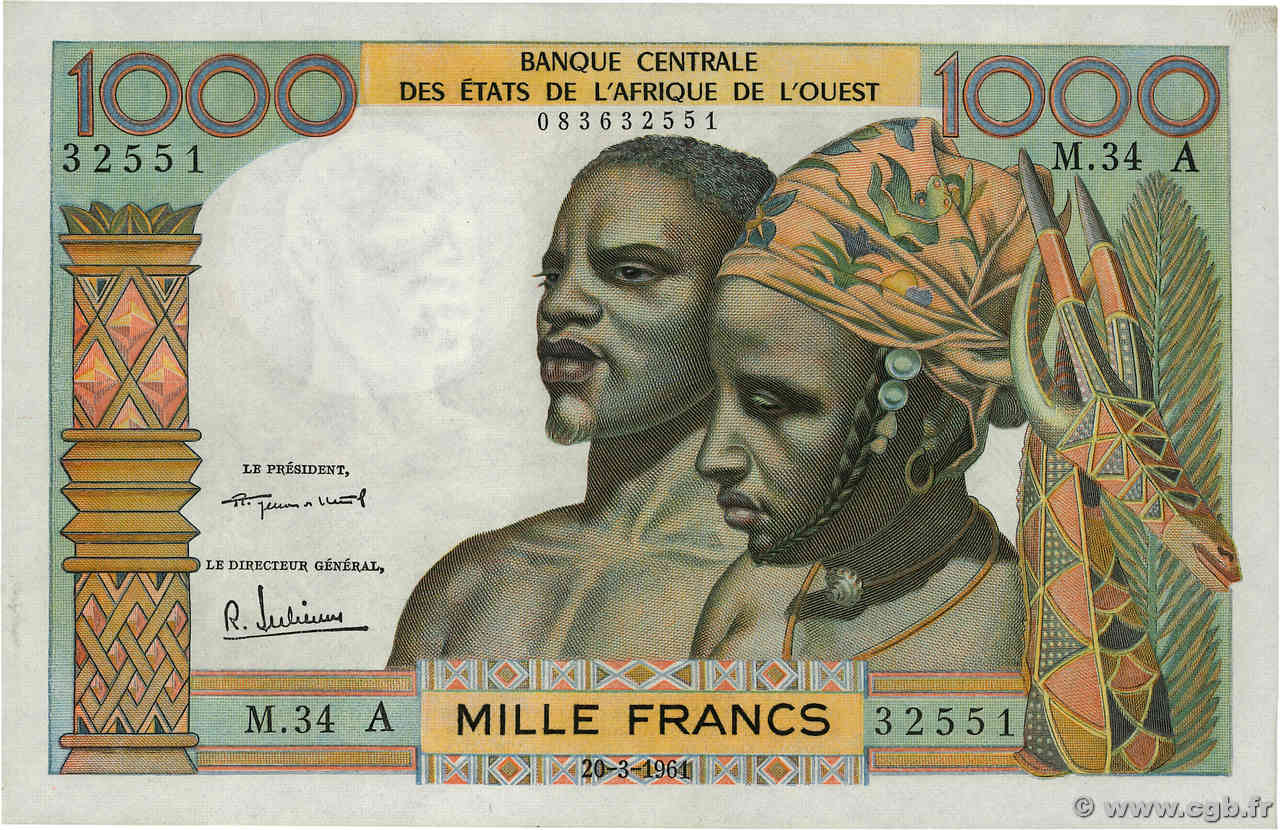 1000 Francs ÉTATS DE L AFRIQUE DE L OUEST  1961 P.103Ab pr.NEUF