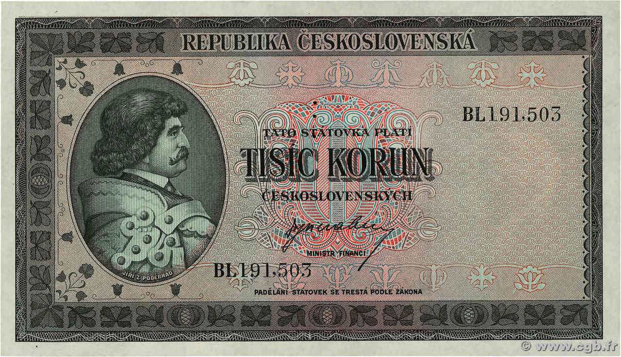 1000 Korun Spécimen TCHÉCOSLOVAQUIE  1945 P.065s pr.NEUF