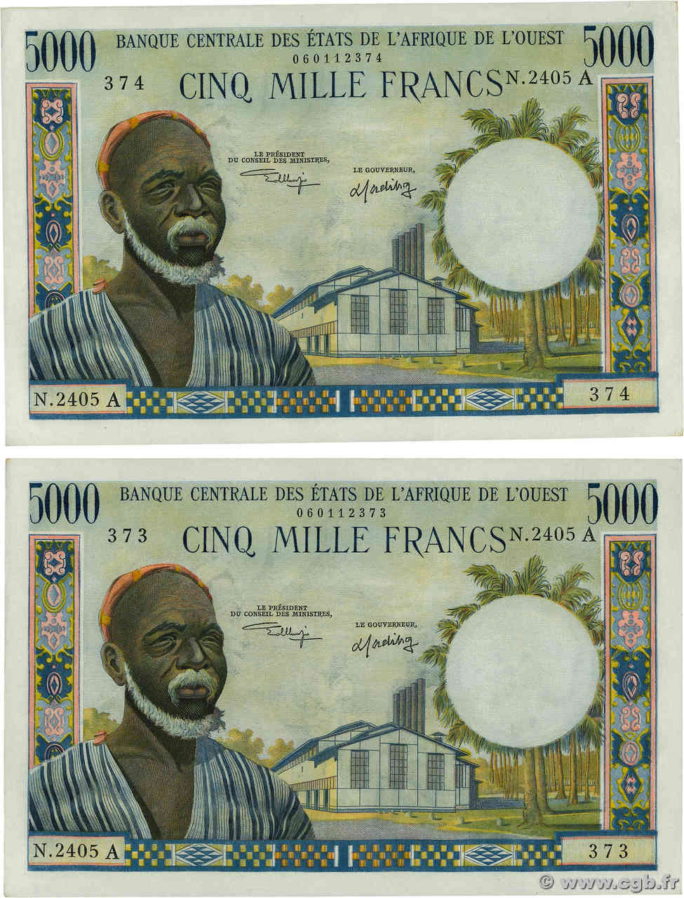 5000 Francs Consécutifs ÉTATS DE L AFRIQUE DE L OUEST  1976 P.104Ai SPL