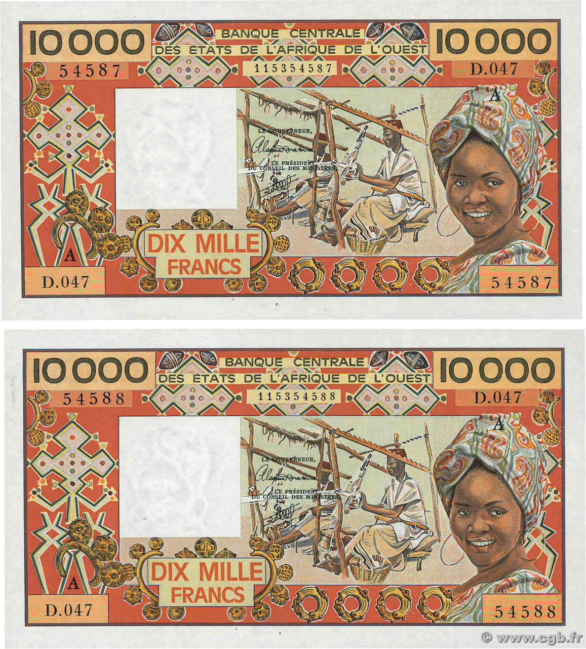 10000 Francs Consécutifs ESTADOS DEL OESTE AFRICANO  1980 P.109Aj SC