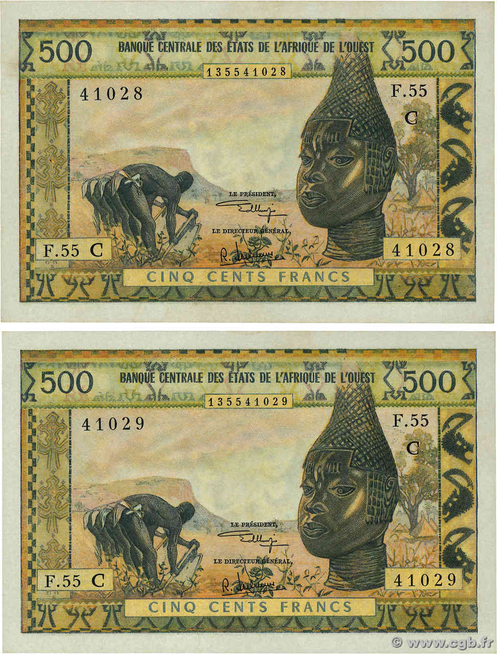 500 Francs Consécutifs WEST AFRICAN STATES  1973 P.302Cl AU+