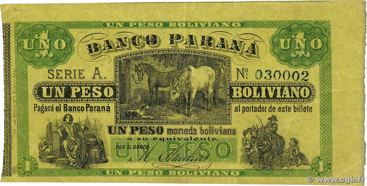 1 Peso Boliviano ARGENTINA  1868 PS.1815a VF+