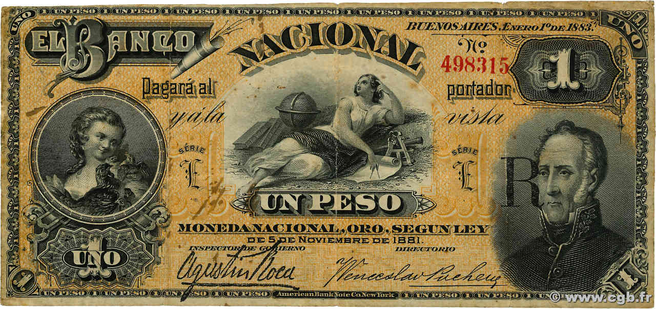 1 Peso ARGENTINA  1883 PS.0676a F+