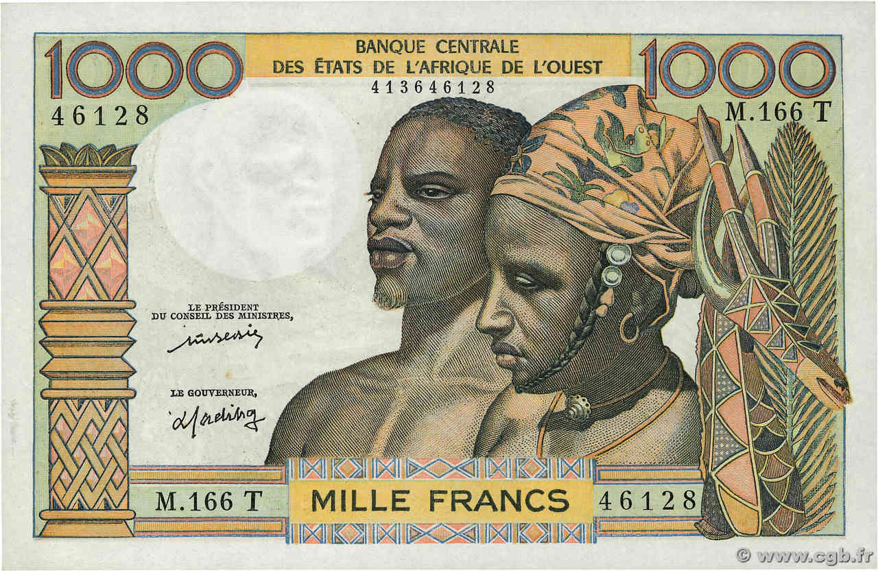 1000 Francs WEST AFRICAN STATES  1977 P.803Tm AU